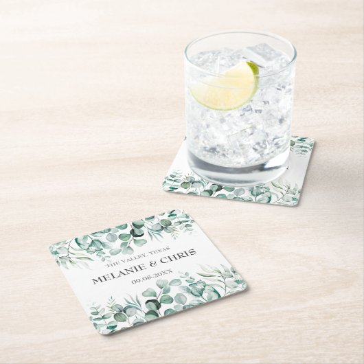 Eukalyptus Greenery Custom Boho Rustic Wedding Rechteckiger Pappuntersetzer (Vor Ort)