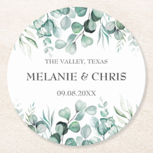 Eukalyptus Greenery Custom Boho Rustic Wedding Runder Pappuntersetzer