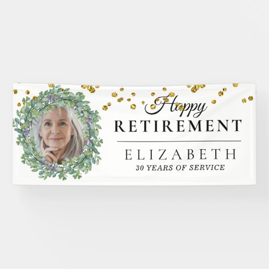 Eukalyptus Greenery Custom Foto Retirement Party Banner (Horizontal)