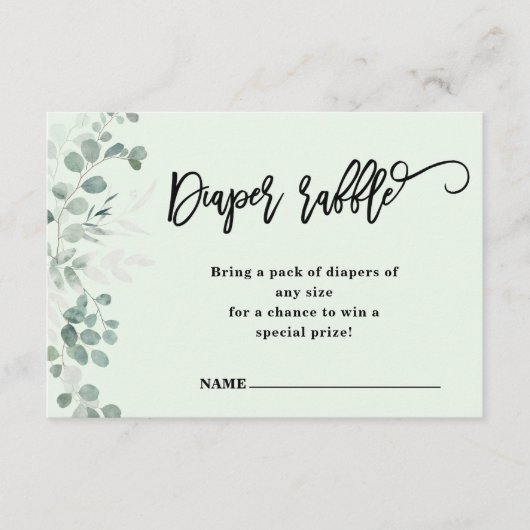 Eukalyptus Greenery | Diaper Raffle | Babyparty Begleitkarte (Vorderseite)
