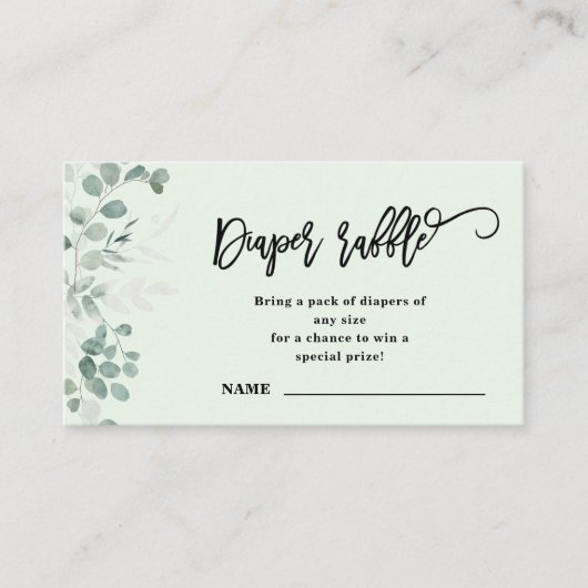 Eukalyptus Greenery | Diaper Raffle | Babyparty Begleitkarte (Vorderseite)
