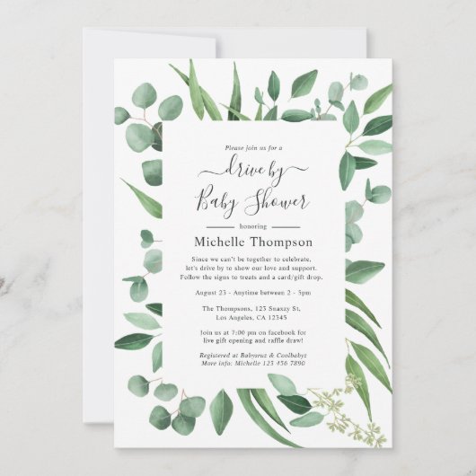 Eukalyptus Greenery Drive by Bridal oder Baby Show Einladung (Vorderseite)