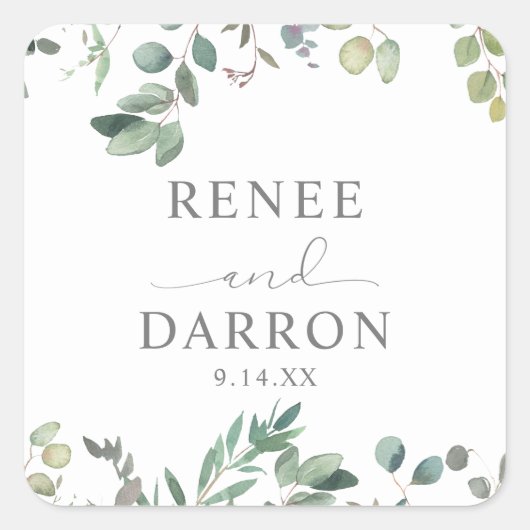 Eukalyptus Greenery Duo 3 Quadrat Aufkleber (Vorderseite)