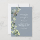 Eukalyptus Greenery Dusty Blue Elegant Wedding Einladung (Vorderseite)