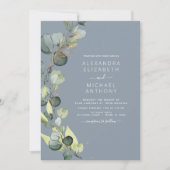 Eukalyptus Greenery Dusty Blue Elegant Wedding Einladung (Vorderseite)