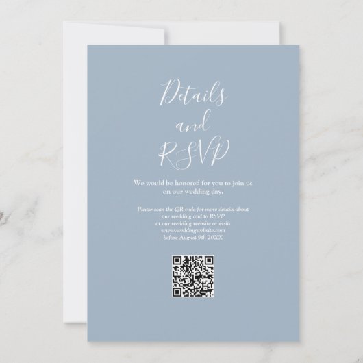 Eukalyptus Greenery Dusty Blue QR Code Wedding Einladung (Rückseite)
