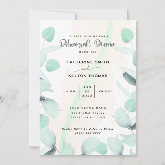 Eukalyptus Greenery Einfaches Probe-Dinner Einladung (Vorderseite)