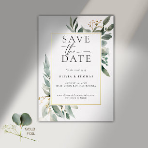 Eukalyptus Greenery Elegant Gold Wedding Rett Date Folieneinladung