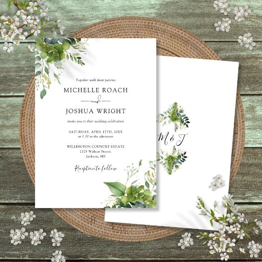 Eukalyptus Greenery Elegant Monogram Wedding Einladung