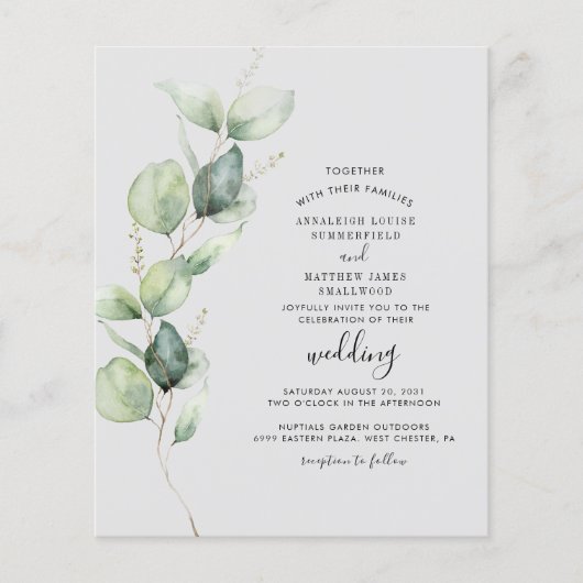 Eukalyptus Greenery Elegant Wedding Einladung (Vorderseite)