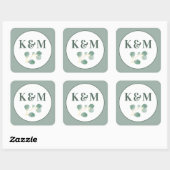 Eukalyptus Greenery Elegant Wedding Monogram Quadratischer Aufkleber (Blatt)