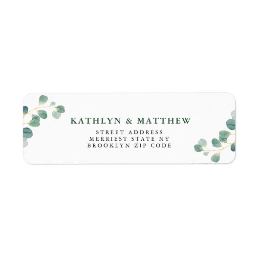 Eukalyptus Greenery Elegant Wedding Rücksendeadres (Vorne)