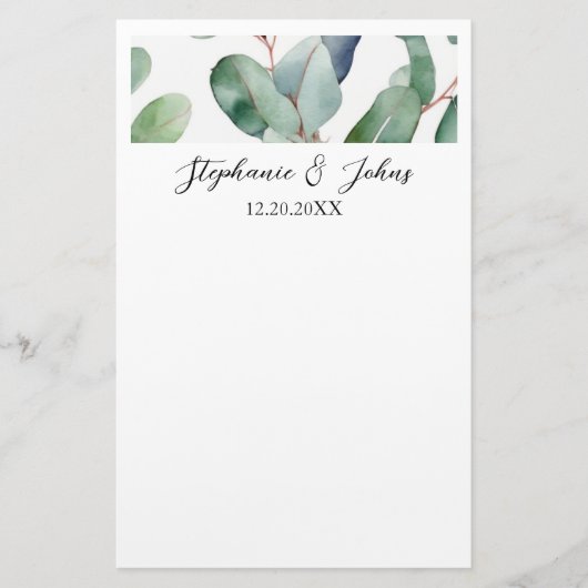 Eukalyptus Greenery Elegante Einfache Rustikale Ho Briefpapier (Vorderseite)