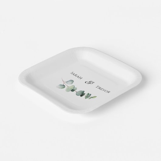 Eukalyptus Greenery Elegante Minimalistische Hochz Pappteller (Gewinkelt)