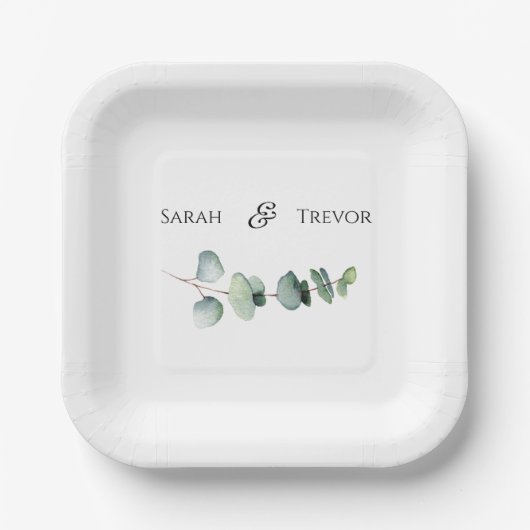 Eukalyptus Greenery Elegante Minimalistische Hochz Pappteller (Vorderseite)