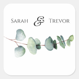 Eukalyptus Greenery Elegante Minimalistische Hochz Quadratischer Aufkleber