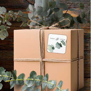 Eukalyptus Greenery Elegante Minimalistische Hochz Quadratischer Aufkleber