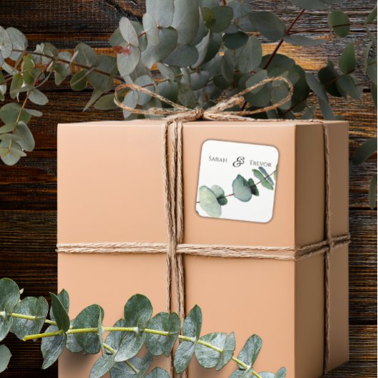 Eukalyptus Greenery Elegante Minimalistische Hochz Quadratischer Aufkleber