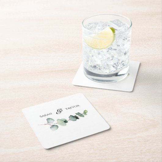 Eukalyptus Greenery Elegante Minimalistische Hochz Rechteckiger Pappuntersetzer (Vor Ort)