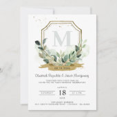 Eukalyptus Greenery Elegantes Gold Wappen Hochzeit Einladung (Vorderseite)