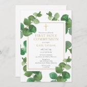 Eukalyptus Greenery Erste Heilige Kommunion Einladung (Vorne/Hinten)