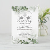 Eukalyptus Greenery Erste Kommunion Einladung (Stehend Vorderseite)