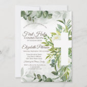 Eukalyptus Greenery Erste Kommunion Einladung (Vorderseite)