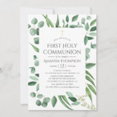 Eukalyptus Greenery Erste Kommunion Einladung (Vorderseite)