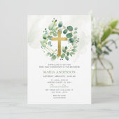 Eukalyptus Greenery Erste Kommunion Einladung (Stehend Vorderseite)