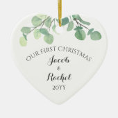 Eukalyptus Greenery Erstes Verheiratetes Foto Keramik Ornament (Vorne)
