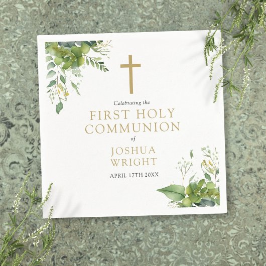 Eukalyptus Greenery Floral First Holy Communion Serviette