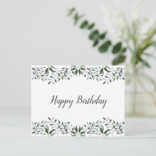 Eukalyptus Greenery Floral Happy Birthday Postkarte (Stehend Vorderseite)