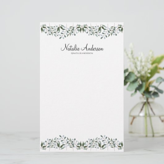 Eukalyptus Greenery Floral Personalize Briefpapier (Stehend Vorderseite)