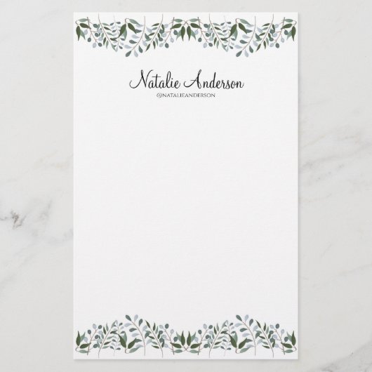 Eukalyptus Greenery Floral Personalize Briefpapier (Vorderseite)