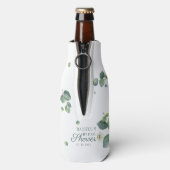 Eukalyptus Greenery Foliage Script-Brautparty Flaschenkühler (Flasche Rückseite)