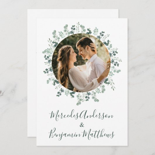 Eukalyptus Greenery Foto Botanische Hochzeit Einladung (Vorne/Hinten)