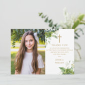 Eukalyptus Greenery Foto Erste Heilige Kommune Dankeskarte (Stehend Vorderseite)