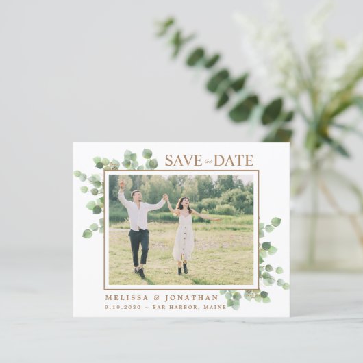 Eukalyptus Greenery Foto Save the Date (Stehend Vorderseite)