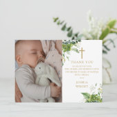 Eukalyptus Greenery Foto Taufe Christening Dankeskarte (Stehend Vorderseite)