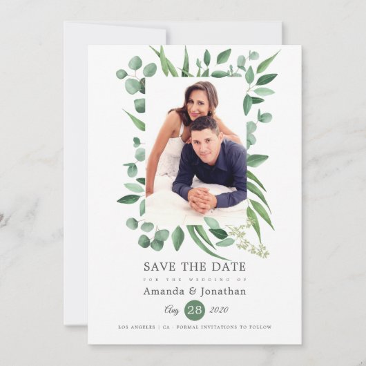 Eukalyptus Greenery Foto Wedding Save The Date (Vorderseite)
