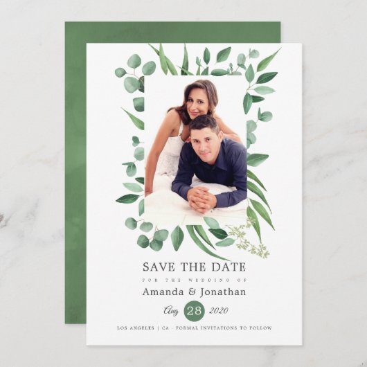 Eukalyptus Greenery Foto Wedding Save The Date (Vorne/Hinten)