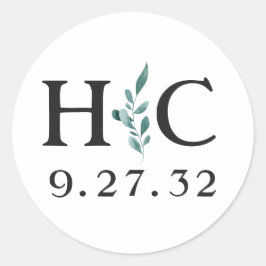 Eukalyptus Greenery Frame Green Blue Black Initial Runder Aufkleber