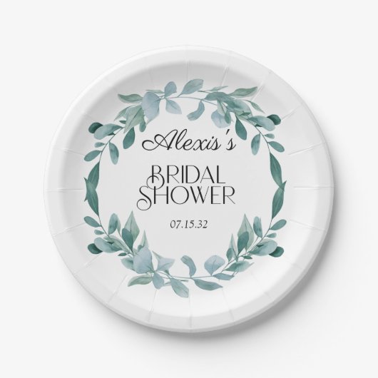 Eukalyptus Greenery Frame Green Blue Brautparty Pappteller (Vorderseite)