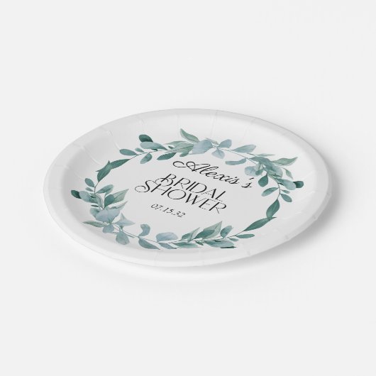 Eukalyptus Greenery Frame Green Blue Brautparty Pappteller (Schrägansicht)