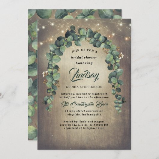 Eukalyptus Greenery Garland Rustikales Brautparty Einladung (Vorne/Hinten)