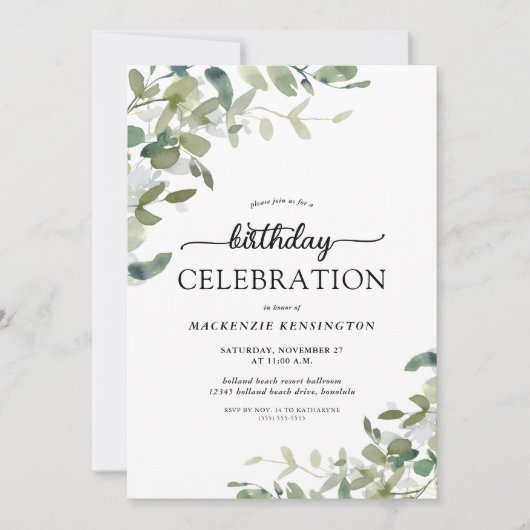 Eukalyptus Greenery Geburtstagsfeier Einladung (Vorderseite)