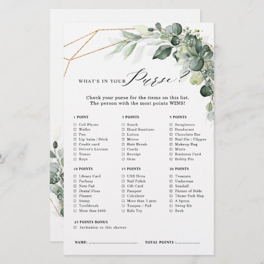 Eukalyptus Greenery Geometric Brautparty Game (Vorne/Hinten)