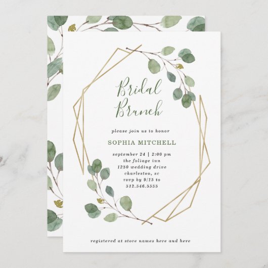 Eukalyptus Greenery | Geometric Bridal Brunch Einladung (Vorne/Hinten)