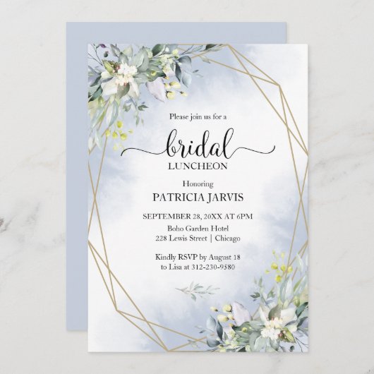 Eukalyptus Greenery Geometric Bridal Luncheon Einladung (Vorne/Hinten)