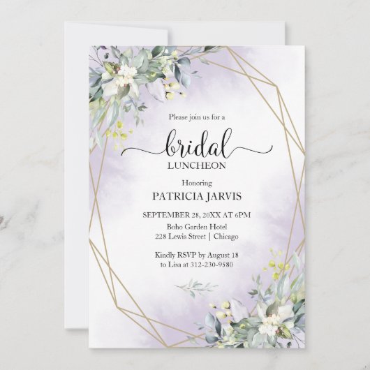 Eukalyptus Greenery Geometric Bridal Luncheon Einladung (Vorderseite)